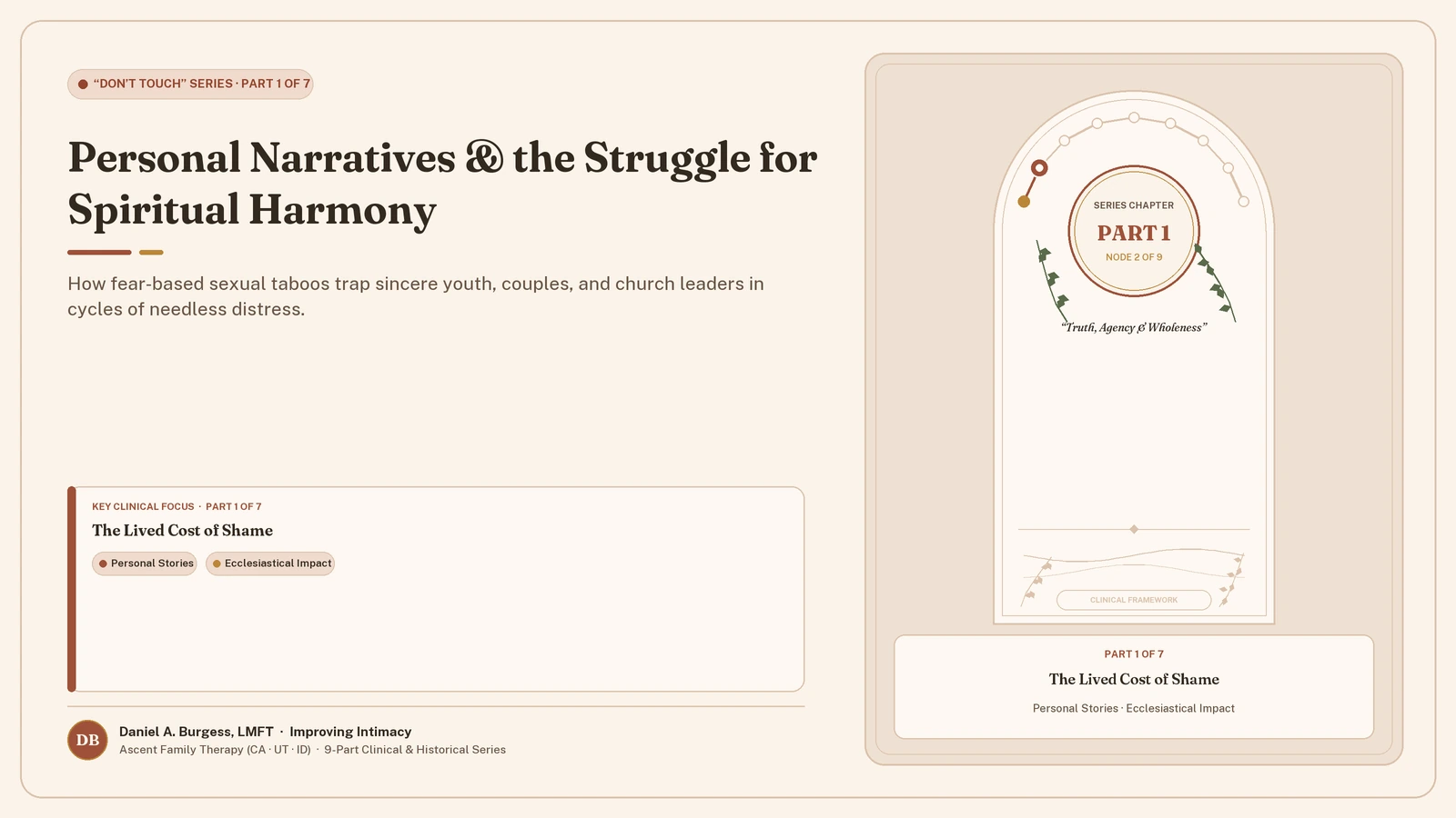 Personal Narratives & the Struggle for Spiritual Harmony — How fear-based sexual taboos trap sincere youth, couples, and church leaders in cycles of needless distress. (Daniel A. Burgess, LMFT | Improving Intimacy)