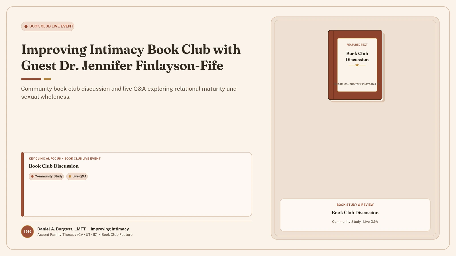 Improving Intimacy Book Club with Guest: Dr. Jennifer Finlayson-Fife